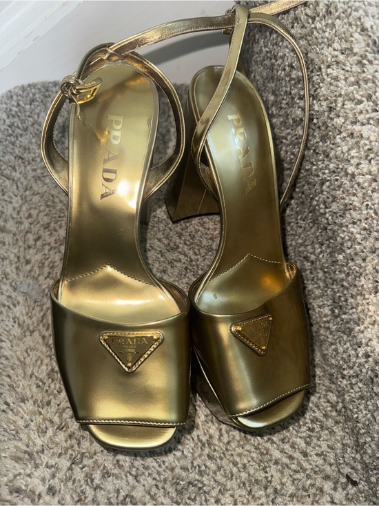 Prada Shoes - Prada Metallic Gold Slingback Heeled Sandals